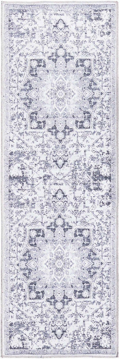 Washable Light Gray 2' x 6' 1 Renaissance Runner Area Rug Easy to Clean Stain Resistant & Durable Colorful Distressed Vintage Carpet for Sale at Rug Engine