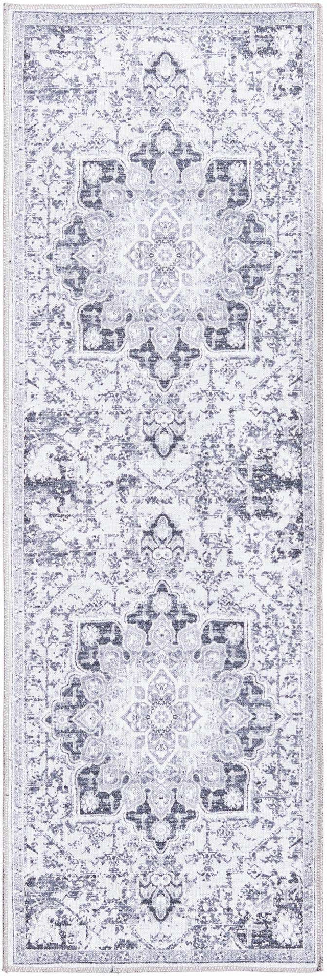Washable Light Gray 2' x 6' 1 Renaissance Runner Area Rug Easy to Clean Stain Resistant & Durable Colorful Distressed Vintage Carpet for Sale at Rug Engine