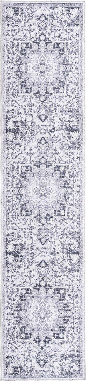 Washable Light Gray 2' 7 x 12' Renaissance Runner Area Rug Easy to Clean Stain Resistant & Durable Colorful Distressed Vintage Carpet for Sale at Rug Engine