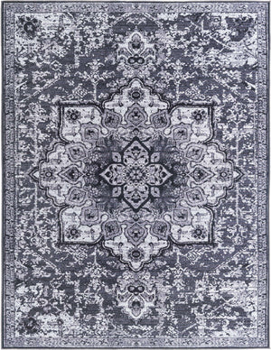 Washable Dark Gray 9' 2 x 12' Renaissance Rectangle Area Rug Easy to Clean Stain Resistant & Durable Colorful Distressed Vintage Carpet for Sale at Rug Engine