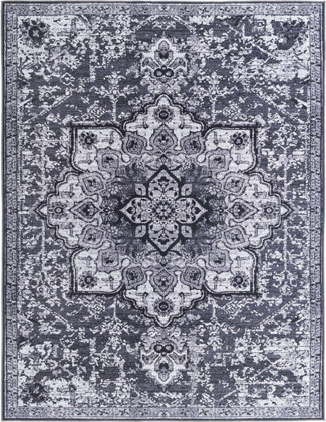 Washable Dark Gray 9' 2 x 12' Renaissance Rectangle Area Rug Easy to Clean Stain Resistant & Durable Colorful Distressed Vintage Carpet for Sale at Rug Engine