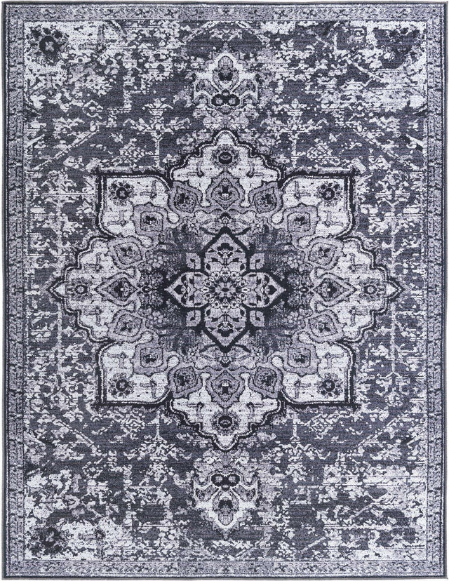Washable Dark Gray 9' 2 x 12' Renaissance Rectangle Area Rug Easy to Clean Stain Resistant & Durable Colorful Distressed Vintage Carpet for Sale at Rug Engine