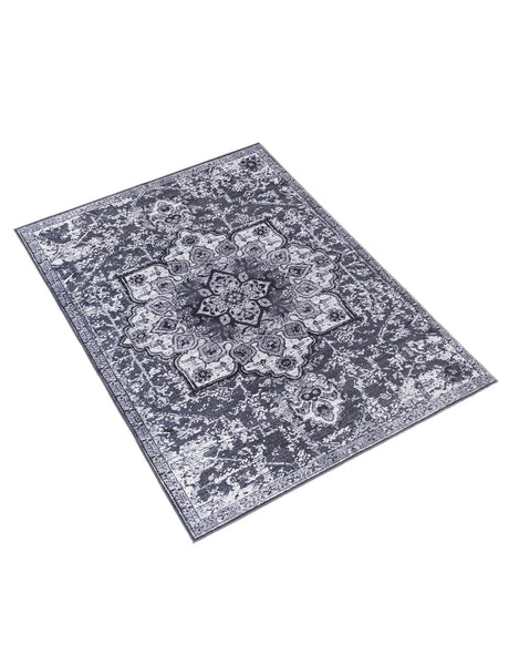 Washable Dark Gray 7' 10 x 10' Renaissance Rectangle Area Rug Easy to Clean Stain Resistant & Durable Colorful Distressed Vintage Carpet for Sale at Rug Engine