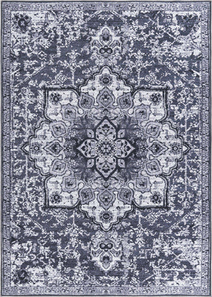 Washable Dark Gray 7' 10 x 11' Renaissance Rectangle Area Rug Easy to Clean Stain Resistant & Durable Colorful Distressed Vintage Carpet for Sale at Rug Engine