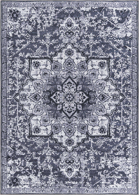 Washable Dark Gray 7' 10 x 11' Renaissance Rectangle Area Rug Easy to Clean Stain Resistant & Durable Colorful Distressed Vintage Carpet for Sale at Rug Engine