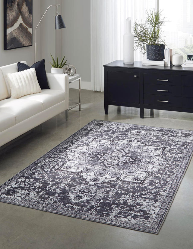 Washable Dark Gray 3' 3 x 5' 3 Renaissance Rectangle Area Rug Easy to Clean Stain Resistant & Durable Colorful Distressed Vintage Carpet for Sale at Rug Engine