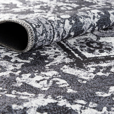 Washable Dark Gray 9' 2 x 12' Renaissance Rectangle Area Rug Easy to Clean Stain Resistant & Durable Colorful Distressed Vintage Carpet for Sale at Rug Engine