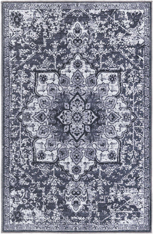 Washable Dark Gray 3' 11 x 6' 1 Renaissance Rectangle Area Rug Easy to Clean Stain Resistant & Durable Colorful Distressed Vintage Carpet for Sale at Rug Engine