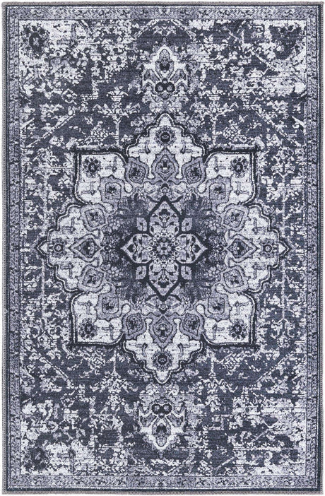 Washable Dark Gray 3' 11 x 6' 1 Renaissance Rectangle Area Rug Easy to Clean Stain Resistant & Durable Colorful Distressed Vintage Carpet for Sale at Rug Engine