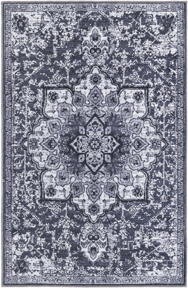 Washable Dark Gray 3' 11 x 6' 1 Renaissance Rectangle Area Rug Easy to Clean Stain Resistant & Durable Colorful Distressed Vintage Carpet for Sale at Rug Engine