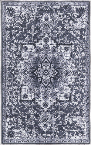 Washable Dark Gray 3' 3 x 5' 3 Renaissance Rectangle Area Rug Easy to Clean Stain Resistant & Durable Colorful Distressed Vintage Carpet for Sale at Rug Engine
