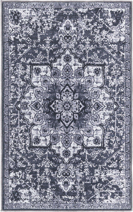 Washable Dark Gray 3' 3 x 5' 3 Renaissance Rectangle Area Rug Easy to Clean Stain Resistant & Durable Colorful Distressed Vintage Carpet for Sale at Rug Engine