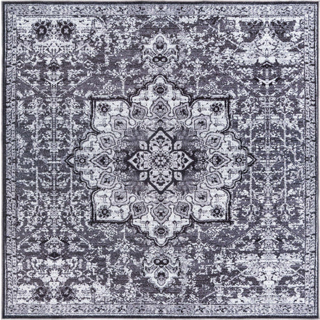 Washable Dark Gray 10' 6 x 10' 6 Renaissance Square Area Rug Easy to Clean Stain Resistant & Durable Colorful Distressed Vintage Carpet for Sale at Rug Engine