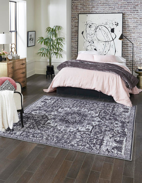 Washable Dark Gray 10' 6 x 10' 6 Renaissance Square Area Rug Easy to Clean Stain Resistant & Durable Colorful Distressed Vintage Carpet for Sale at Rug Engine