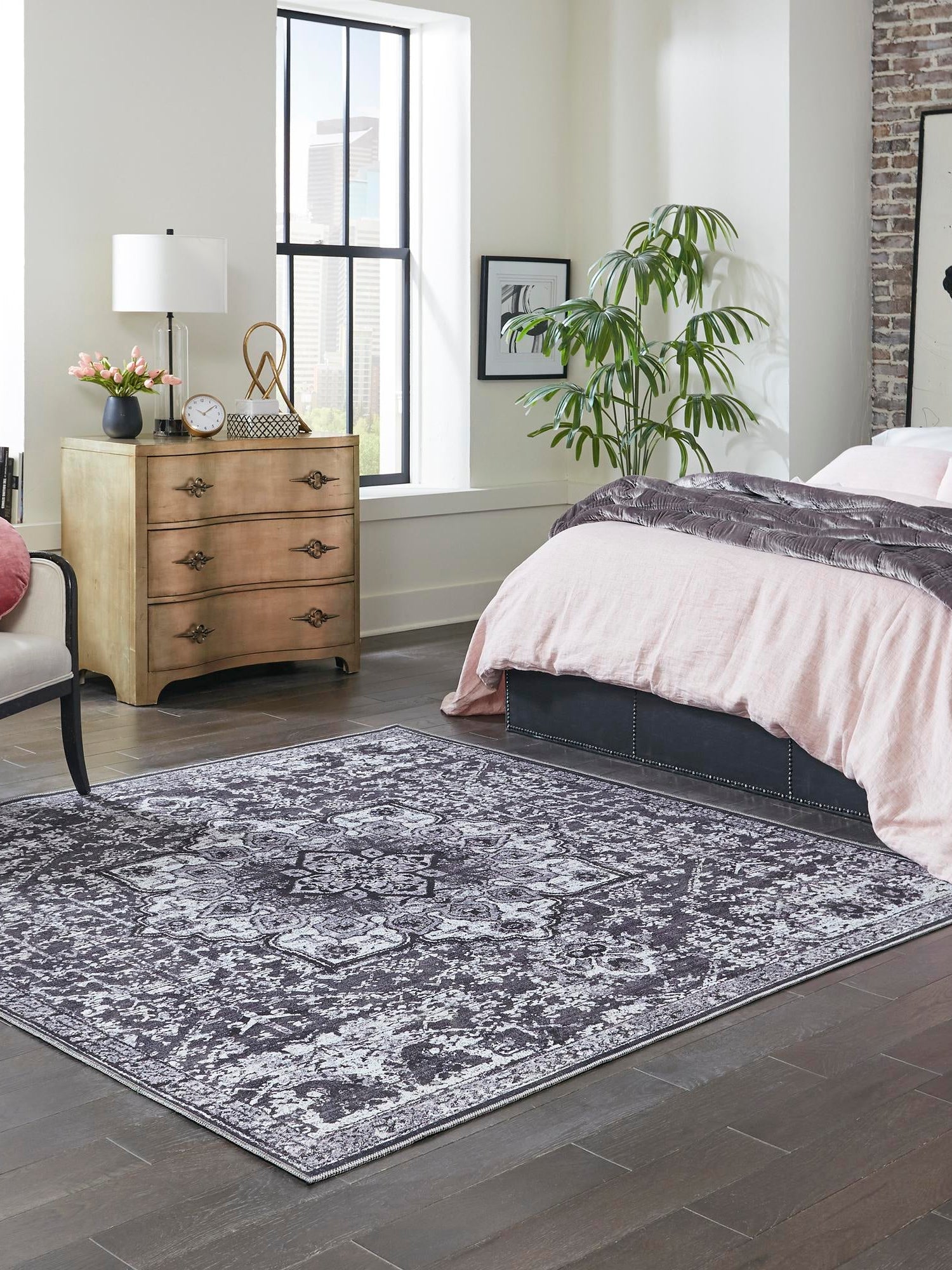Washable Dark Gray 10' 6 x 10' 6 Renaissance Square Area Rug Easy to Clean Stain Resistant & Durable Colorful Distressed Vintage Carpet for Sale at Rug Engine