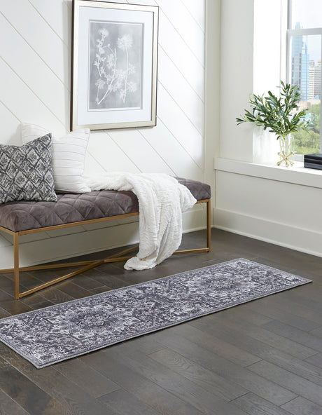 Washable Dark Gray 2' x 10' Renaissance Runner Area Rug Easy to Clean Stain Resistant & Durable Colorful Distressed Vintage Carpet for Sale at Rug Engine