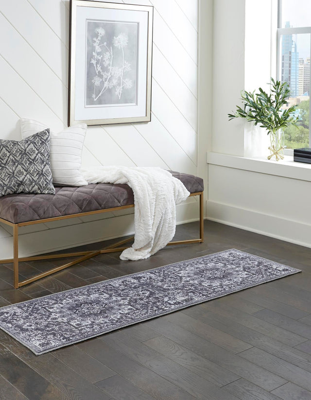 Washable Dark Gray 2' 7 x 12' Renaissance Runner Area Rug Easy to Clean Stain Resistant & Durable Colorful Distressed Vintage Carpet for Sale at Rug Engine