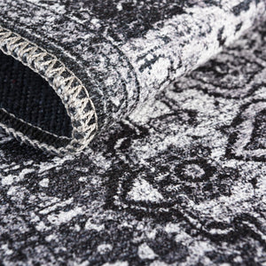 Washable Dark Gray 2' 7 x 12' Renaissance Runner Area Rug Easy to Clean Stain Resistant & Durable Colorful Distressed Vintage Carpet for Sale at Rug Engine