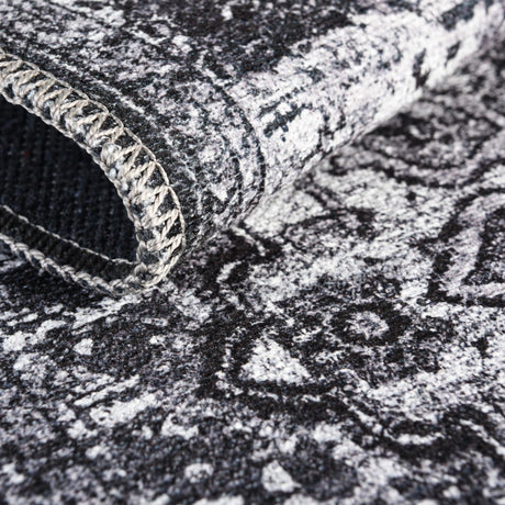 Washable Dark Gray 2' 7 x 12' Renaissance Runner Area Rug Easy to Clean Stain Resistant & Durable Colorful Distressed Vintage Carpet for Sale at Rug Engine