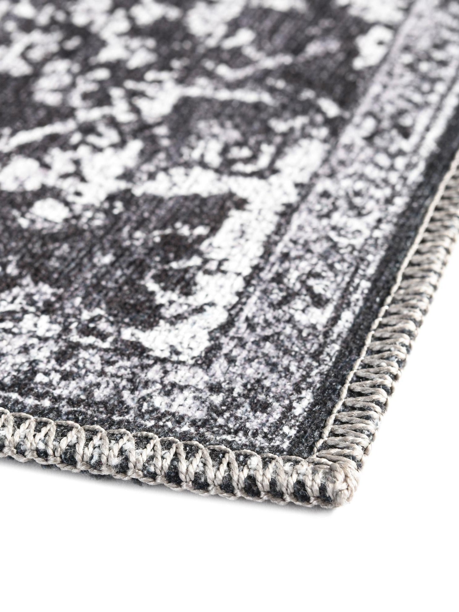 Washable Dark Gray 2' 7 x 12' Renaissance Runner Area Rug Easy to Clean Stain Resistant & Durable Colorful Distressed Vintage Carpet for Sale at Rug Engine