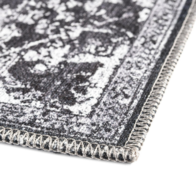 Washable Dark Gray 2' 7 x 12' Renaissance Runner Area Rug Easy to Clean Stain Resistant & Durable Colorful Distressed Vintage Carpet for Sale at Rug Engine
