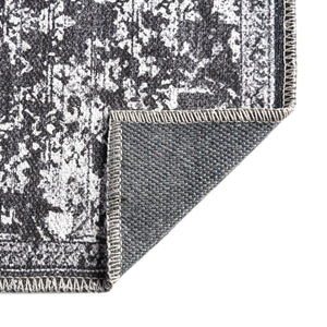 Washable Dark Gray 2' 7 x 12' Renaissance Runner Area Rug Easy to Clean Stain Resistant & Durable Colorful Distressed Vintage Carpet for Sale at Rug Engine