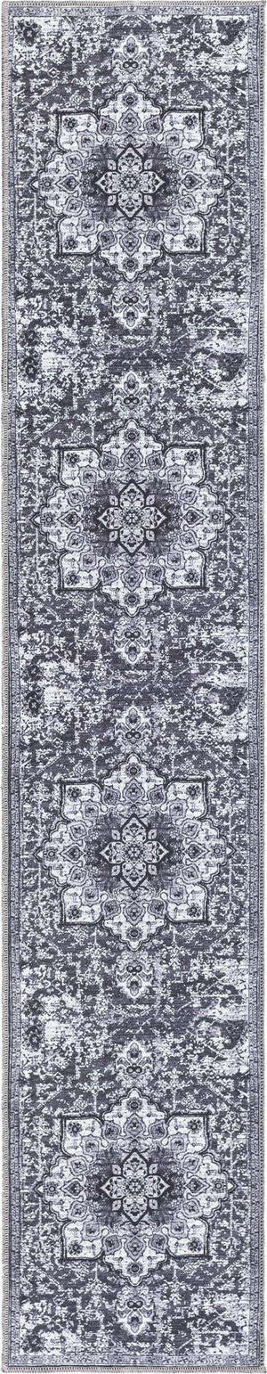 Washable Dark Gray 2' x 10' Renaissance Runner Area Rug Easy to Clean Stain Resistant & Durable Colorful Distressed Vintage Carpet for Sale at Rug Engine