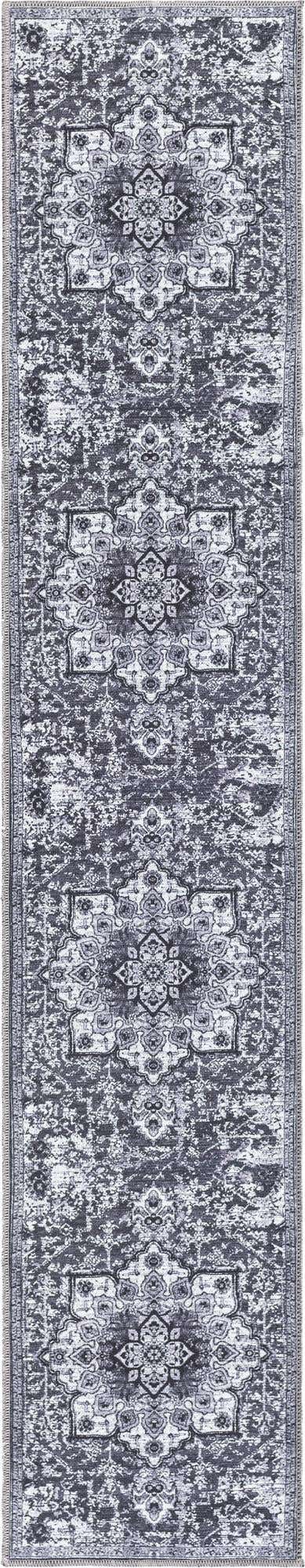 Washable Dark Gray 2' x 10' Renaissance Runner Area Rug Easy to Clean Stain Resistant & Durable Colorful Distressed Vintage Carpet for Sale at Rug Engine