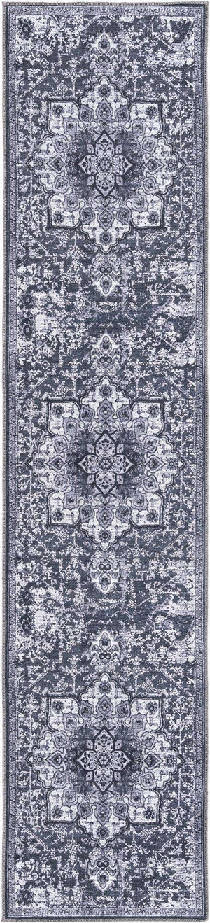 Washable Dark Gray 2' 7 x 12' Renaissance Runner Area Rug Easy to Clean Stain Resistant & Durable Colorful Distressed Vintage Carpet for Sale at Rug Engine