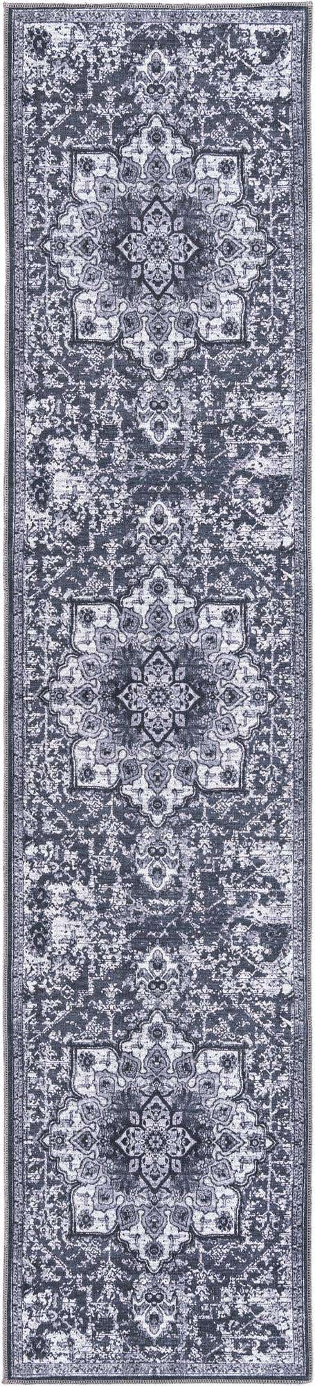 Washable Dark Gray 2' 7 x 12' Renaissance Runner Area Rug Easy to Clean Stain Resistant & Durable Colorful Distressed Vintage Carpet for Sale at Rug Engine