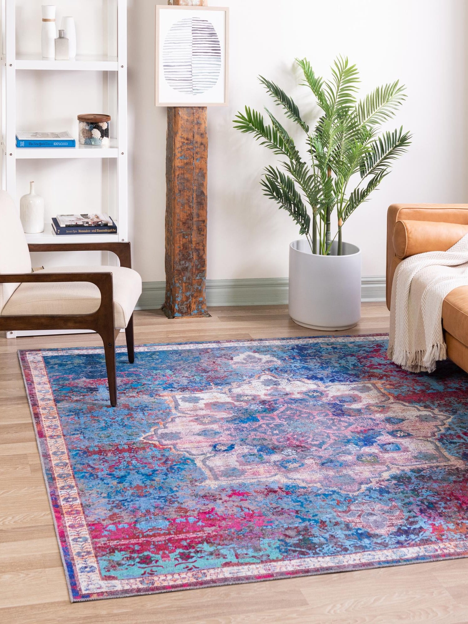 Washable Tie Dye 8' x 8' Renaissance Washable Square Area Rug Easy to Clean Stain Resistant & Durable Colorful Distressed Vintage Carpet for Sale at Rug Engine