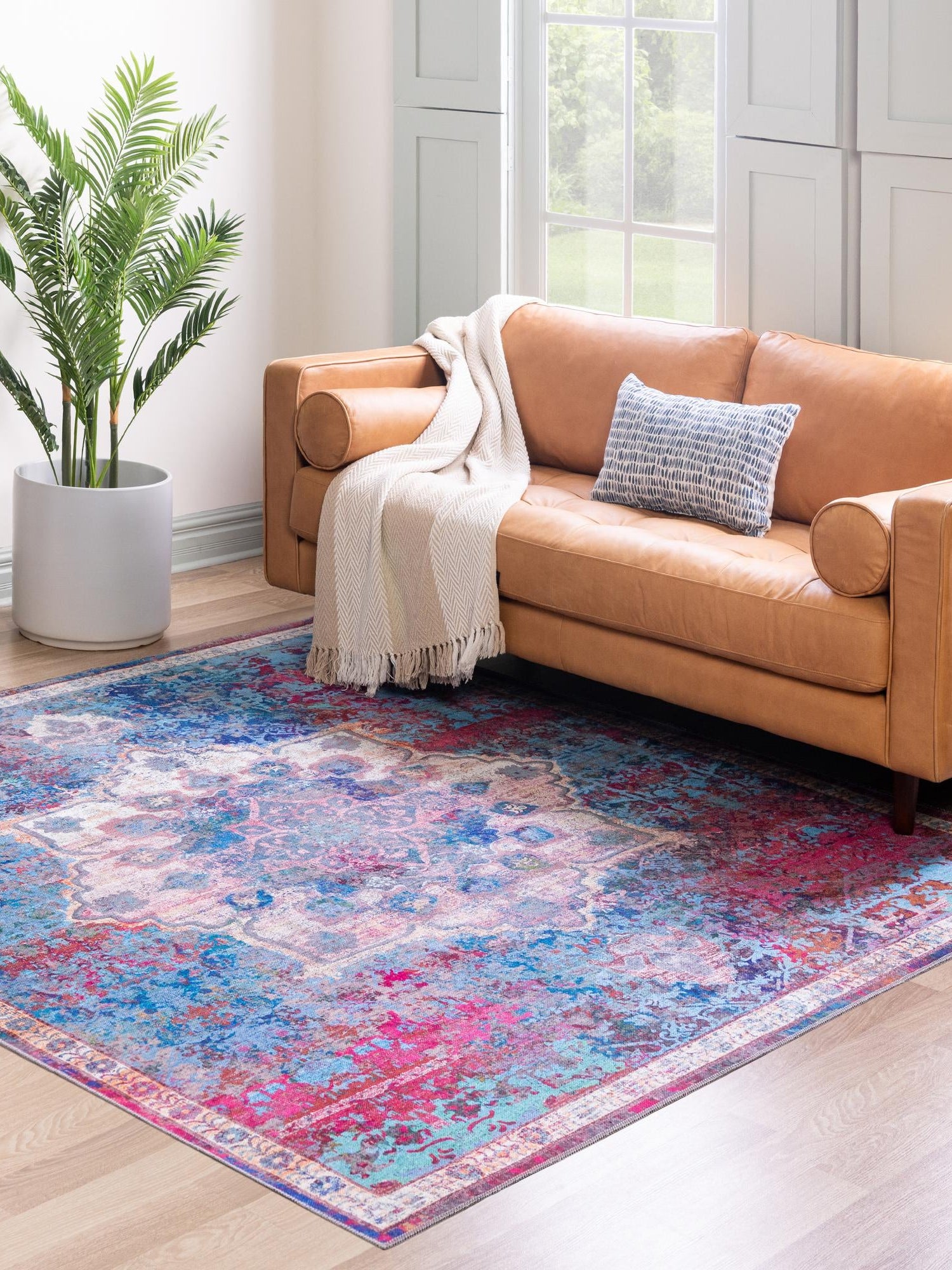 Washable Tie Dye 8' x 8' Renaissance Washable Square Area Rug Easy to Clean Stain Resistant & Durable Colorful Distressed Vintage Carpet for Sale at Rug Engine