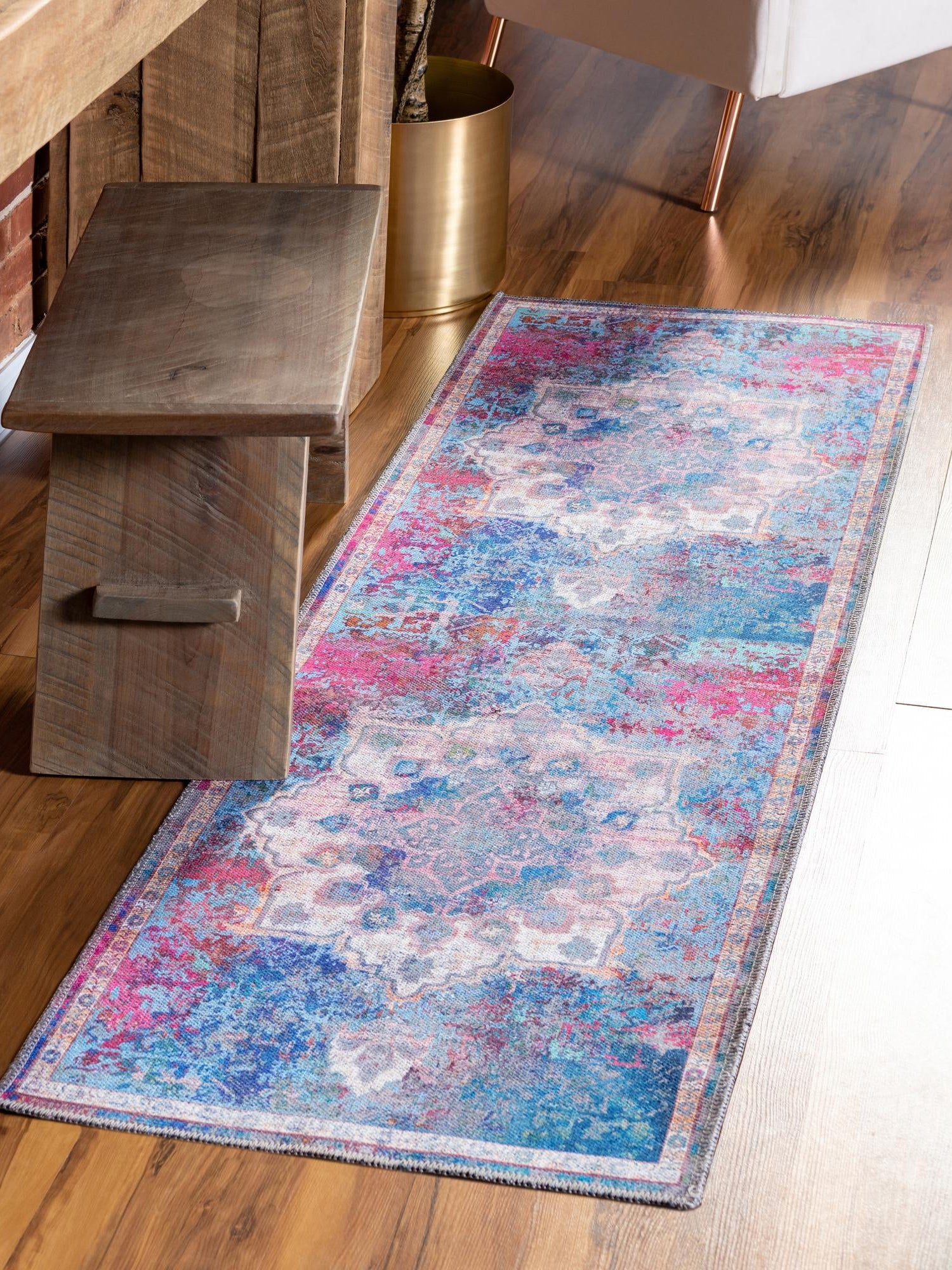 Washable Tie Dye 2' x 13' Renaissance Runner Area Rug Easy to Clean Stain Resistant & Durable Colorful Distressed Vintage Carpet for Sale at Rug Engine