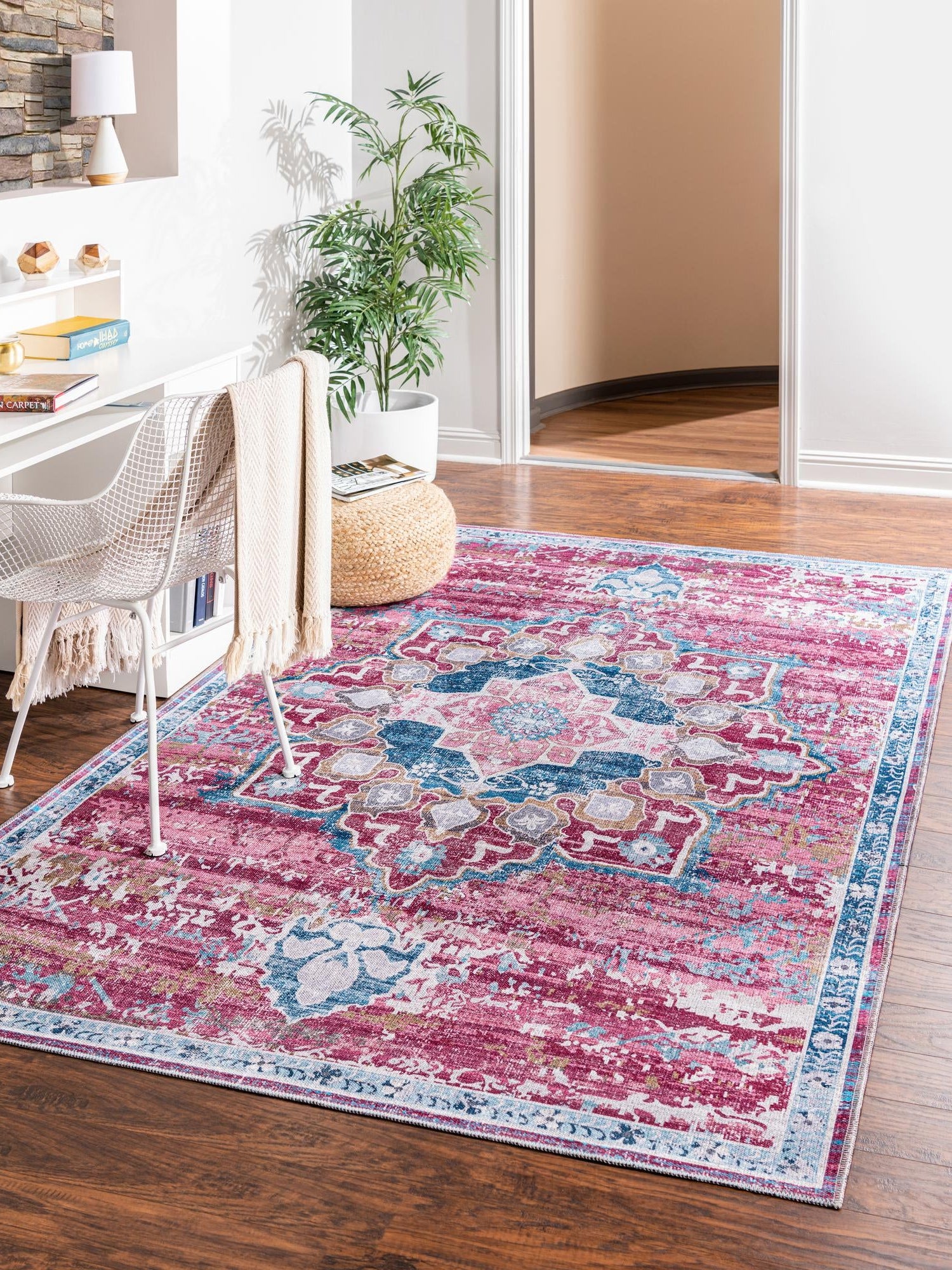 Washable Antique Pink 10' 6 x 14' Renaissance Rectangle Area Rug Easy to Clean Stain Resistant & Durable Colorful Distressed Vintage Carpet for Sale at Rug Engine