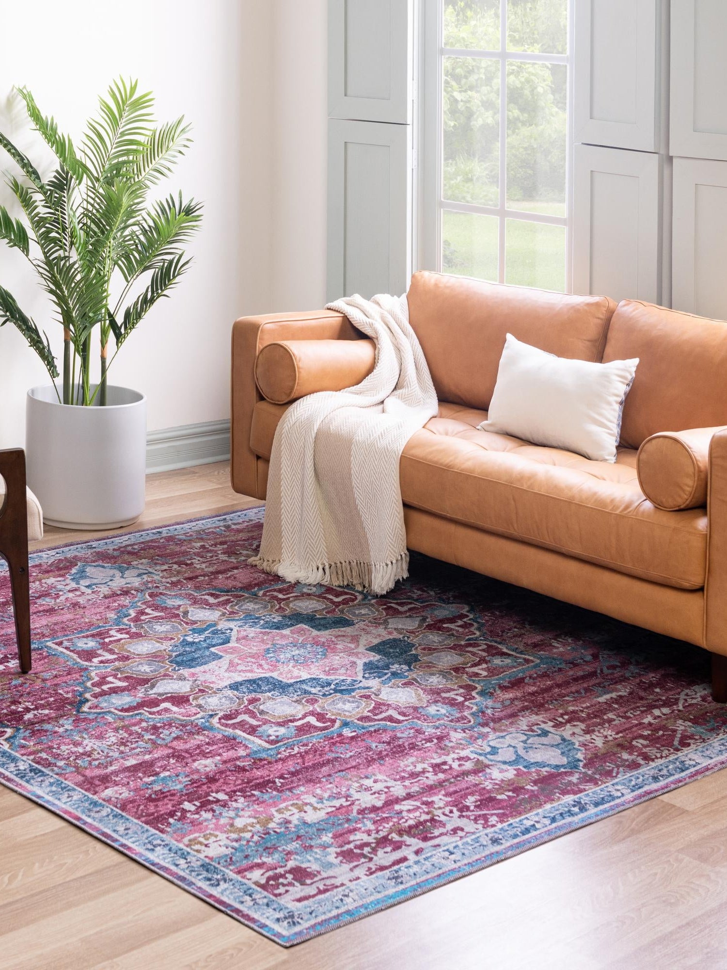 Washable Antique Pink 10' 6 x 10' 6 Renaissance Square Area Rug Easy to Clean Stain Resistant & Durable Colorful Distressed Vintage Carpet for Sale at Rug Engine