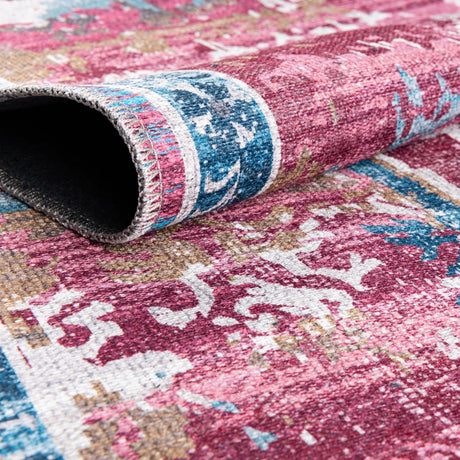Washable Antique Pink 7' 10 x 7' 10 Renaissance Square Area Rug Easy to Clean Stain Resistant & Durable Colorful Distressed Vintage Carpet for Sale at Rug Engine
