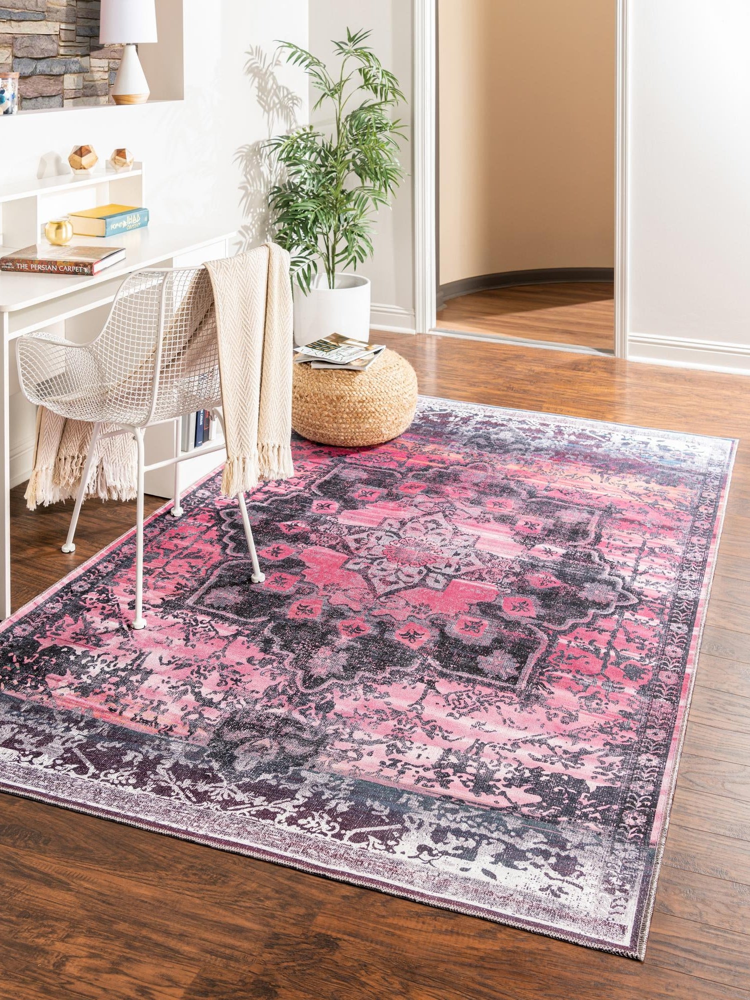 Washable Antique Rose 9' 2 x 12' Renaissance Rectangle Area Rug Easy to Clean Stain Resistant & Durable