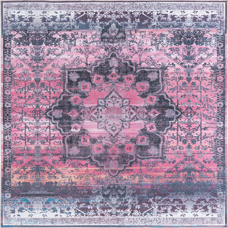 Washable Antique Rose 10' 6 x 10' 6 Renaissance Square Area Rug Easy to Clean Stain Resistant & Durable Colorful Distressed Vintage Carpet for Sale at Rug Engine
