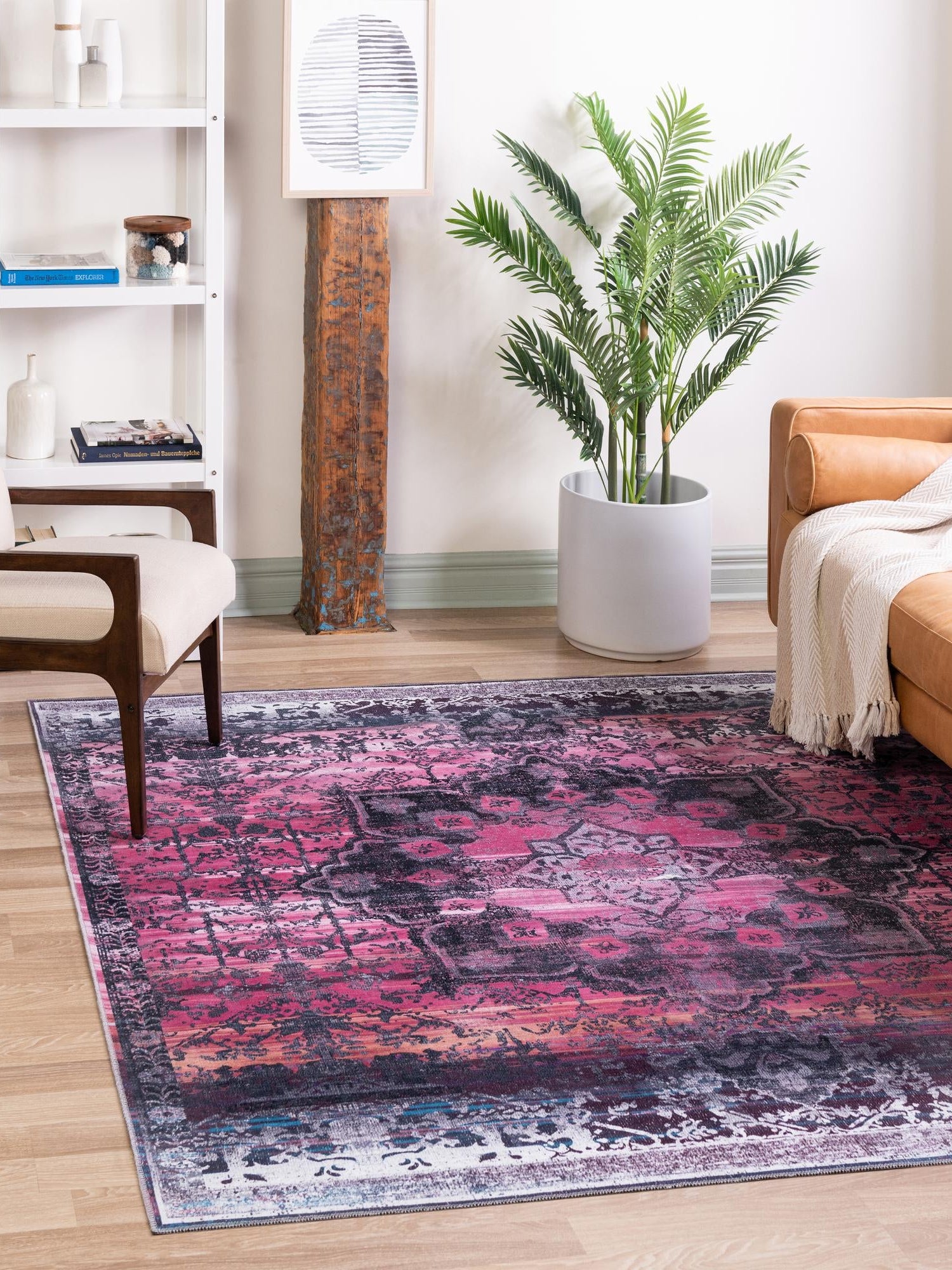 Washable Antique Rose 7' 3 x 7' 3 Renaissance Square Area Rug Easy to Clean Stain Resistant & Durable Colorful Distressed Vintage Carpet for Sale at Rug Engine