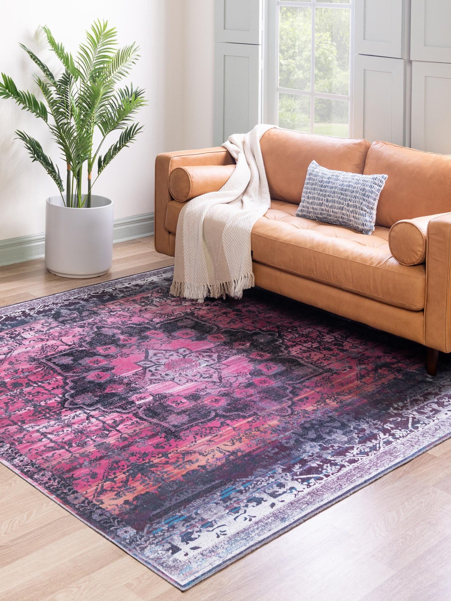 Washable Antique Rose 7' 3 x 7' 3 Renaissance Square Area Rug Easy to Clean Stain Resistant & Durable Colorful Distressed Vintage Carpet for Sale at Rug Engine
