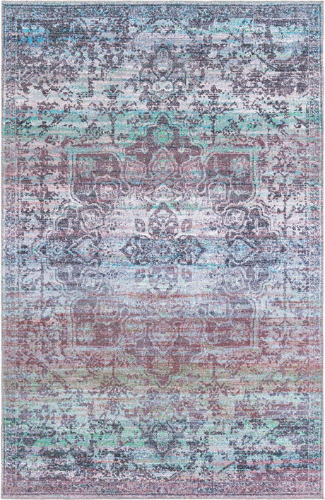 Blue Green 6' x 9' Renaissance Washable Rectangle Rug