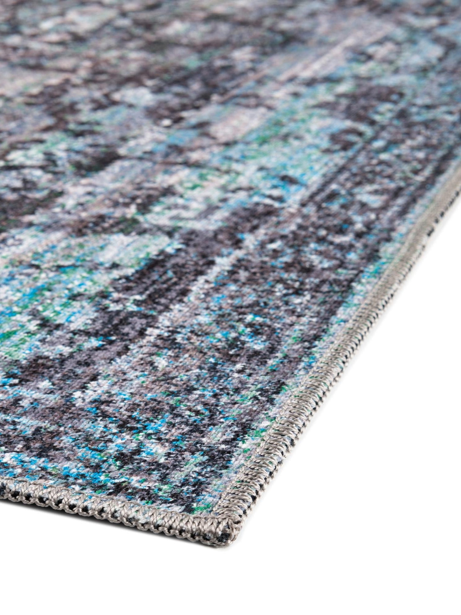 Washable Blue Green 5' 11 x 9' Renaissance Rectangle Area Rug Easy to Clean Stain Resistant & Durable Colorful Distressed Vintage Carpet for Sale at Rug Engine