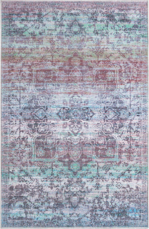 Washable Blue Green 5' 3 x 8' Renaissance Rectangle Area Rug Easy to Clean Stain Resistant & Durable Colorful Distressed Vintage Carpet for Sale at Rug Engine