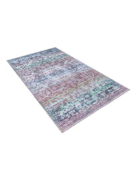 Washable Blue Green 3' 3 x 5' 3 Renaissance Rectangle Area Rug Easy to Clean Stain Resistant & Durable Colorful Distressed Vintage Carpet for Sale at Rug Engine