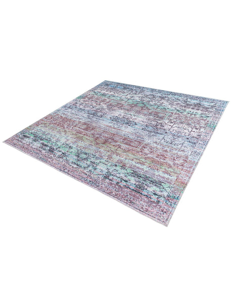 Washable Blue Green 10' 6 x 10' 6 Renaissance Square Area Rug Easy to Clean Stain Resistant & Durable Colorful Distressed Vintage Carpet for Sale at Rug Engine