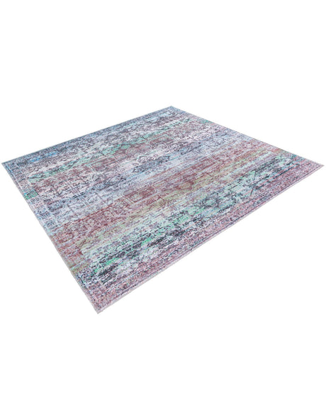 Washable Blue Green 10' 6 x 10' 6 Renaissance Square Area Rug Easy to Clean Stain Resistant & Durable Colorful Distressed Vintage Carpet for Sale at Rug Engine