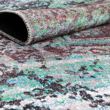 Washable Blue Green 7' 3 x 7' 3 Renaissance Square Area Rug Easy to Clean Stain Resistant & Durable Colorful Distressed Vintage Carpet for Sale at Rug Engine