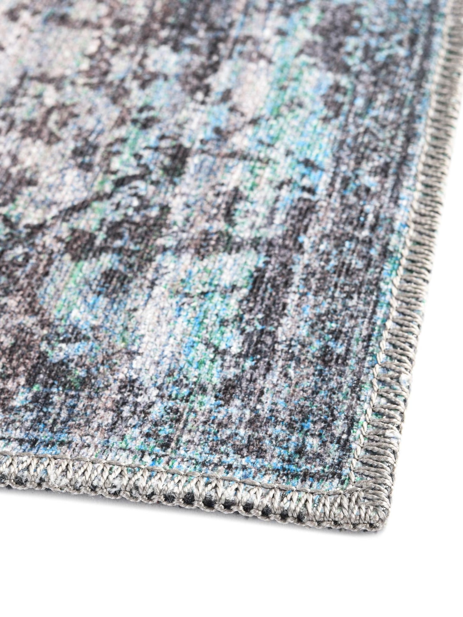 Washable Blue Green 2' 7 x 12' Renaissance Runner Area Rug Easy to Clean Stain Resistant & Durable Colorful Distressed Vintage Carpet for Sale at Rug Engine