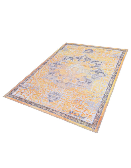 Washable Tuscan Yellow 3' 3 x 5' 3 Renaissance Rectangle Area Rug Easy to Clean Stain Resistant & Durable Colorful Distressed Vintage Carpet for Sale at Rug Engine