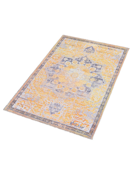 Washable Tuscan Yellow 2' x 3' 1 Renaissance Rectangle Area Rug Easy to Clean Stain Resistant & Durable Colorful Distressed Vintage Carpet for Sale at Rug Engine